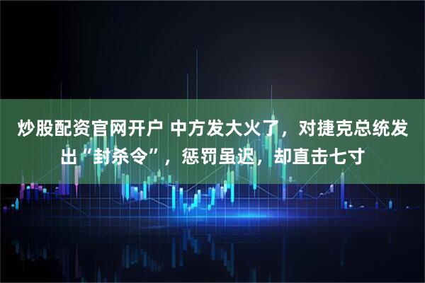 炒股配资官网开户 中方发大火了，对捷克总统发出“封杀令”，惩罚虽迟，却直击七寸